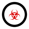 Badge icon "Biohazard (184)" provided by The Noun Project under The symbol is published under a Public Domain Mark