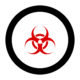 Badge icon "Biohazard (184)" provided by The Noun Project under The symbol is published under a Public Domain Mark